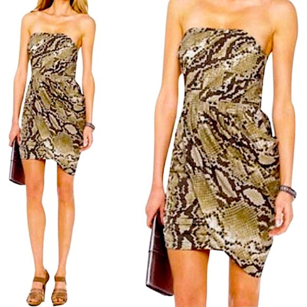 Michael Kors Size 8 Snakeprint Strapless Silk Asymmetrical Dress
